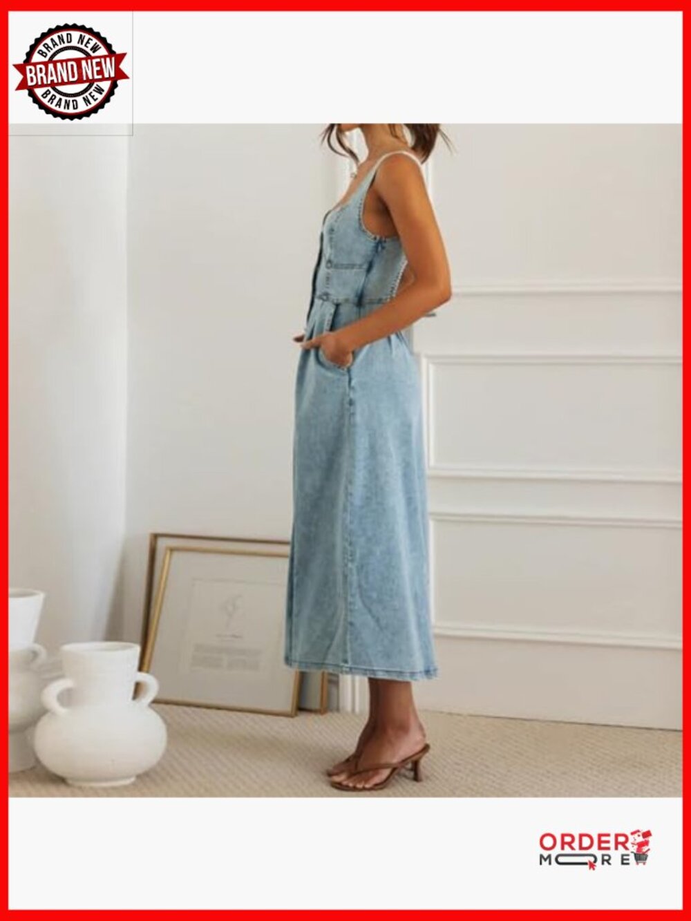 Sleeveless Halter Maxi Denim Dress Bodycon Formal Summer Strap - Picture 3 of 7